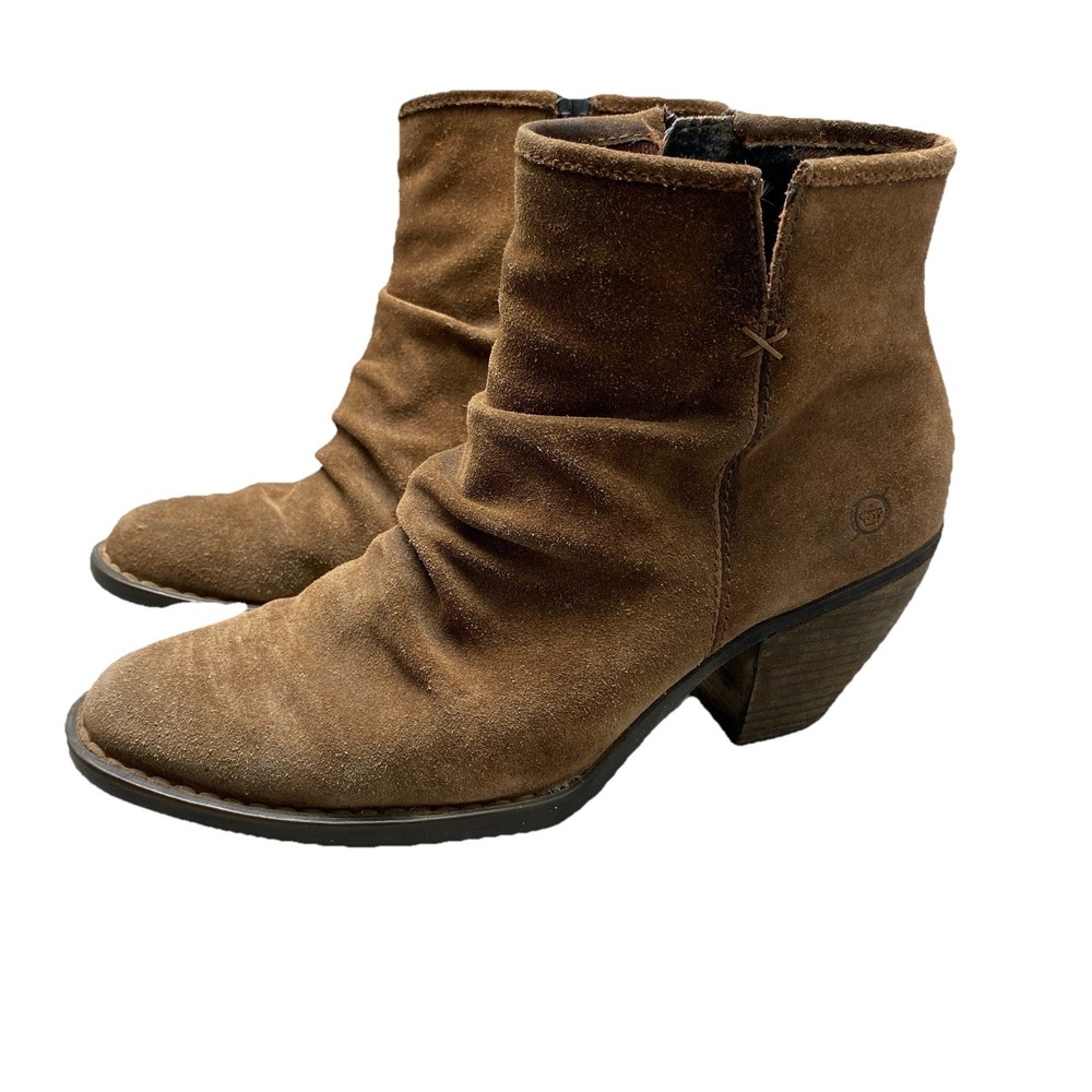 Born Aire Brown Suede Leather‎ Zip Ankle Boots Women's size 8.5 M
